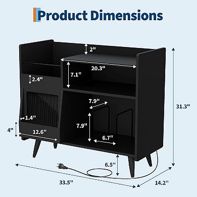 Large Record Player Stand, Vinyl Record Storage Cabinet with Sliding Door & LED
