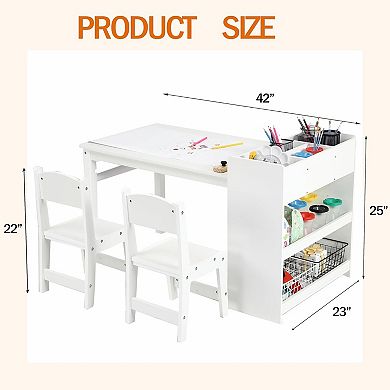 ANIXOL Kids Art Table and 2 Chairs with Storage Shelves