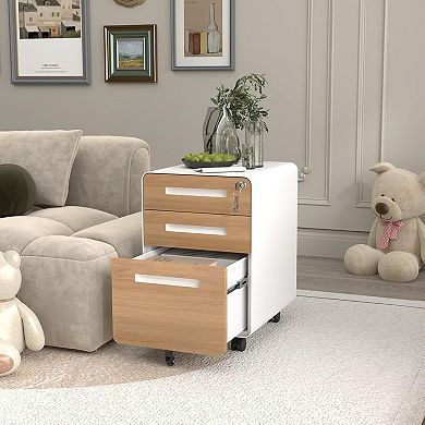 Mobile Steel File Cabinet with Lock and Three Drawers