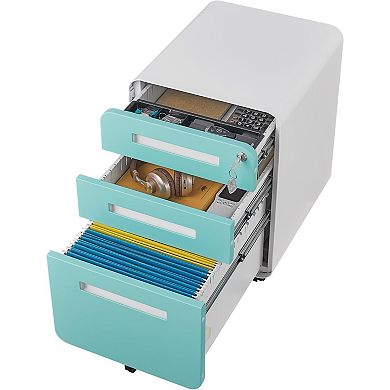 Mobile Steel File Cabinet with Lock and Three Drawers