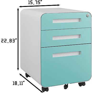 Mobile Steel File Cabinet with Lock and Three Drawers