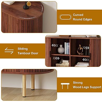 Mid-Century Modern Sideboard Buffet Cabinet with Sliding Doors