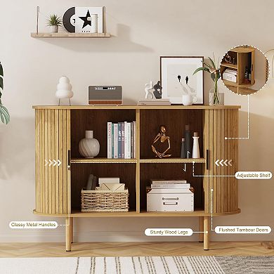 Mid-Century Modern Sideboard Buffet Cabinet with Sliding Doors