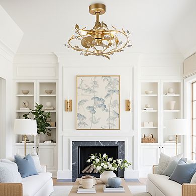 24" Modern Gold Crystal Dimmable Bladeless Ceiling Fan with Remote