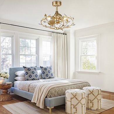 24" Modern Gold Crystal Dimmable Bladeless Ceiling Fan with Remote