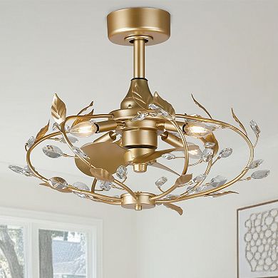 24" Modern Gold Crystal Dimmable Bladeless Ceiling Fan with Remote