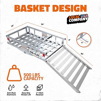 Mockins 50"x29"x8" Aluminum Cargo Rack Mobility Scooter Carrier with Ramp and Accessories