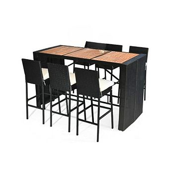 Wicker and Acacia Outdoor Bar Set