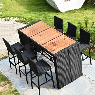 Wicker and Acacia Outdoor Bar Set