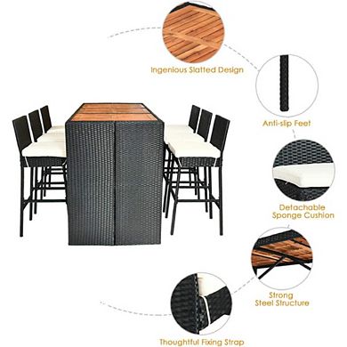 Wicker and Acacia Outdoor Bar Set