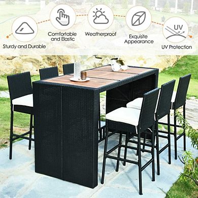 Wicker and Acacia Outdoor Bar Set