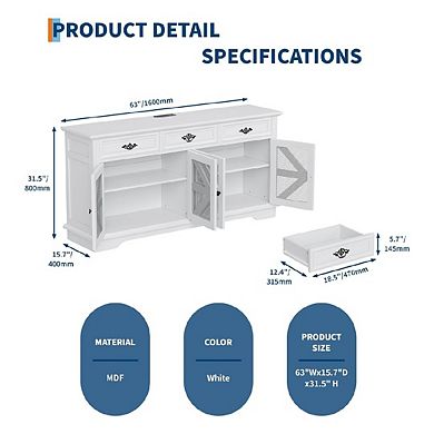 Sideboard Buffet Cabinet with Storage and Charging Station