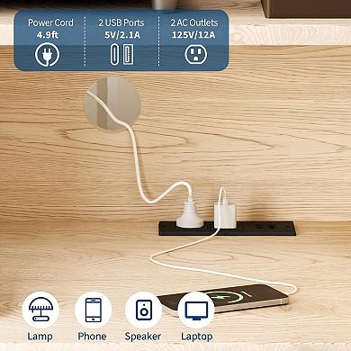 Large Record Player Stand, Wood Vinyl Record Storage Cabinet with Charging Station
