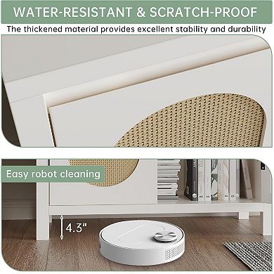 Modern Rattan Storage Cabinet with PVC Woven Doors, Adjustable Shelf