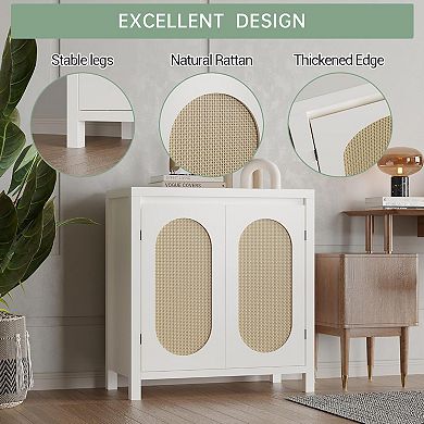 Modern Rattan Storage Cabinet with PVC Woven Doors, Adjustable Shelf