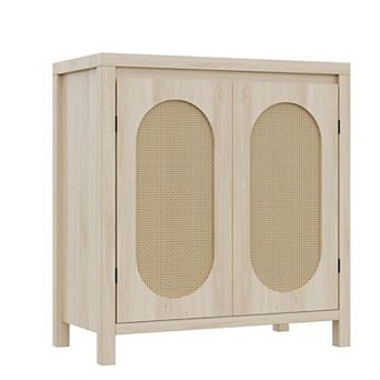 Modern Rattan Storage Cabinet with PVC Woven Doors, Adjustable Shelf