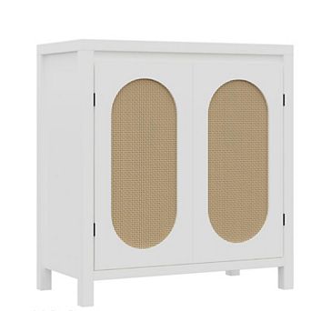 Modern Rattan Storage Cabinet with PVC Woven Doors, Adjustable Shelf