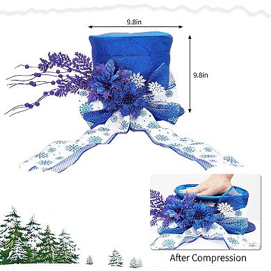 Glitter Christmas Tree Topper Bow with Snowflakes and Spruce