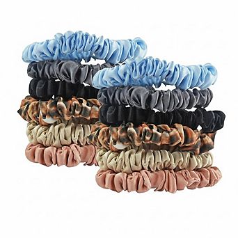 100% Silk Skinny Hair Scrunchies 12-Pack