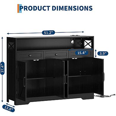 Buffet Cabinet with Drawers and Barn Doors, Large Sideboard Storage Cabinet
