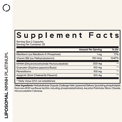 Codeage Liposomal NMNH Platinum, NMNH 500mg, Quercetin, 60ct