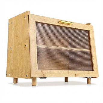 ANIXOL Two-Tier Wooden Bread Box with Window for Kitchen Counter