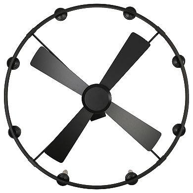 35" Industrial Black Wagon Wheel Caged Ceiling Fan with Light and Remote