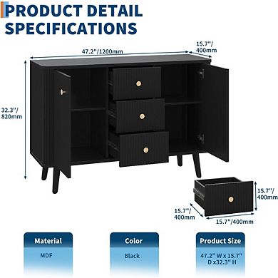 Modern Fluted Sideboard Buffet Cabinet with Drawers