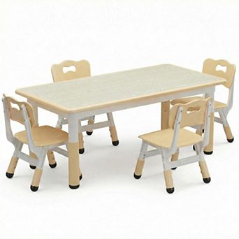 ANIXOL Kids Table and 4 Chairs Set with Wood Grain Top