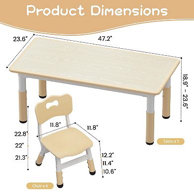 ANIXOL Kids Table and 4 Chairs Set with Wood Grain Top