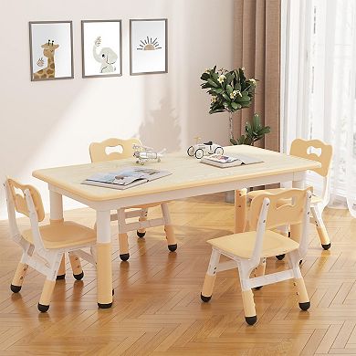 ANIXOL Kids Table and 4 Chairs Set with Wood Grain Top