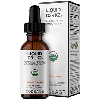 Codeage Liquid D3+K2, USDA Organic, D3 2000 IU, 1 fl oz