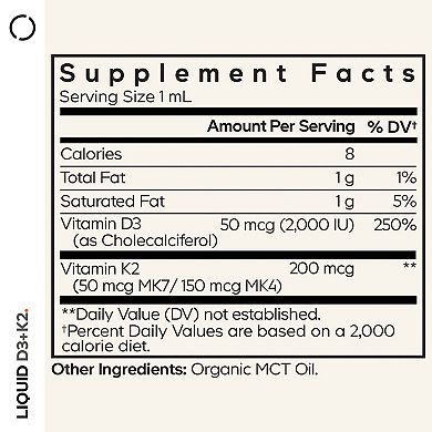 Codeage Liquid D3+K2, USDA Organic, D3 2000 IU, 1 fl oz