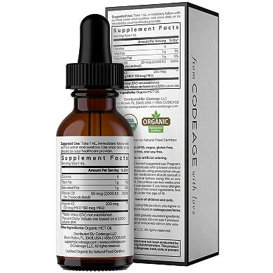 Codeage Liquid D3+K2, USDA Organic, D3 2000 IU, 1 fl oz