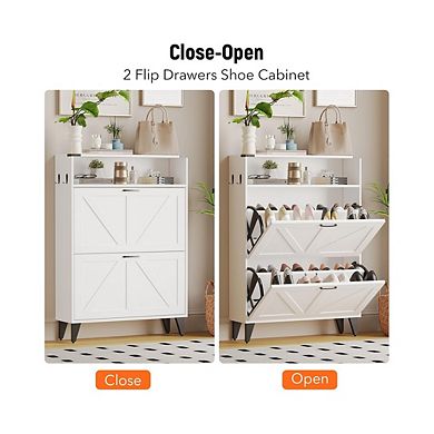 Shoe Storage Cabinet with Flip Drawers and Metal Legs