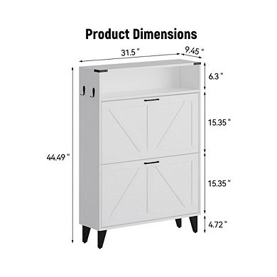 Shoe Storage Cabinet with Flip Drawers and Metal Legs