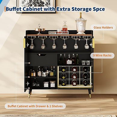 Sideboard Buffet Cabinet, Wine & Coffee Bar Cabinet with Wine Rack and Glass Holders