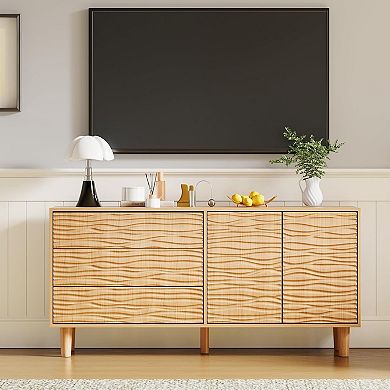 Fluted Wood Sideboard Buffet Cabinet with Storage