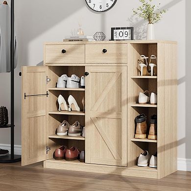 Shoe Storage Cabinet with Doors and Adjustable Shelves