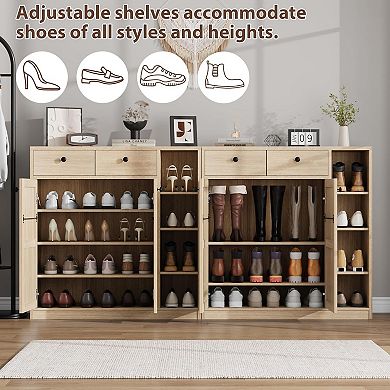 Shoe Storage Cabinet with Doors and Adjustable Shelves