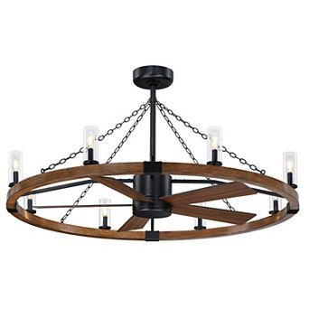 52" Farmhouse Black Wagon Wheel Caged Ceiling Fan Chandelier with Light and Remote