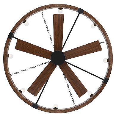 52" Farmhouse Black Wagon Wheel Caged Ceiling Fan Chandelier with Light and Remote