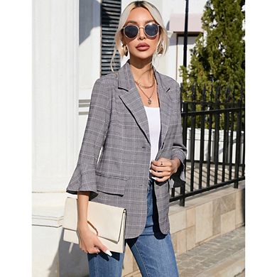 Women's 3/4 Sleeve Blazer Causal Notched Lapel One Button Jacket for Work Office Daily