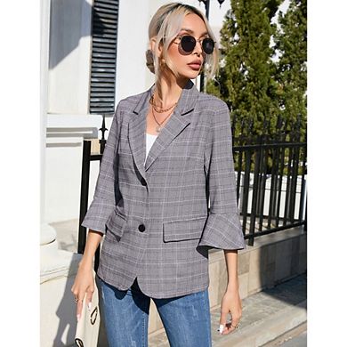 Women's 3/4 Sleeve Blazer Causal Notched Lapel One Button Jacket for Work Office Daily