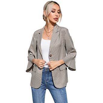 Women's 3/4 Sleeve Blazer Causal Notched Lapel One Button Jacket for Work Office Daily