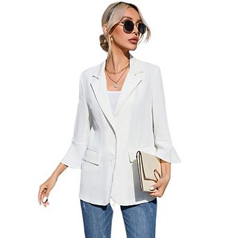 Women's 3/4 Sleeve Blazer Causal Notched Lapel One Button Jacket for Work Office Daily