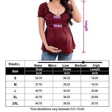 Women's Maternity Square Neck Blouse Summer Tie Front Ruffle Short Sleeve Peplum Top