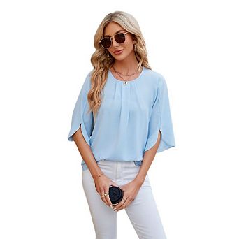 Womens 3/4 Sleeve Blouse Dressy Casual Chiffon Work Office Shirts Summer Tops