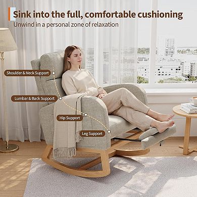 Corduroy Rocking Chair with Footrest