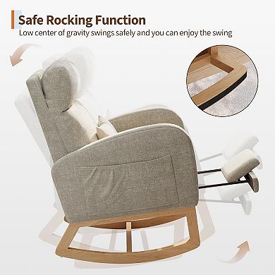 Corduroy Rocking Chair with Footrest